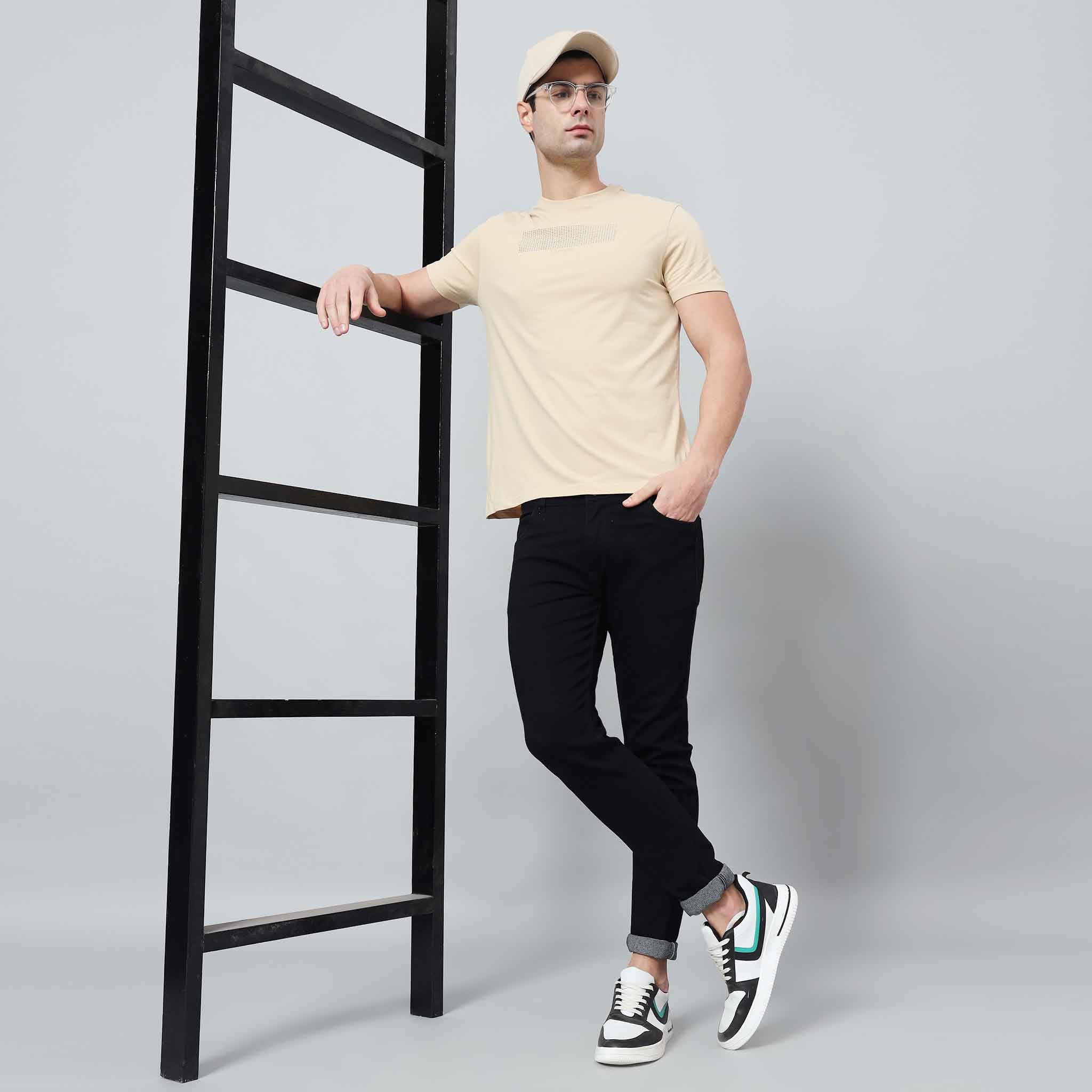 Regular Fit Crew Neck T-shirt - Front silicon print