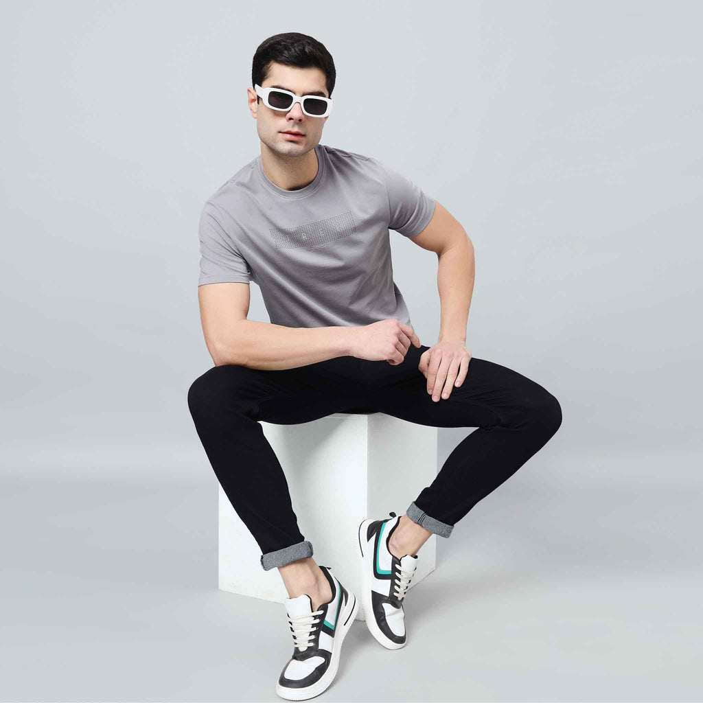 Regular Fit Crew Neck T-shirt - Front silicon print