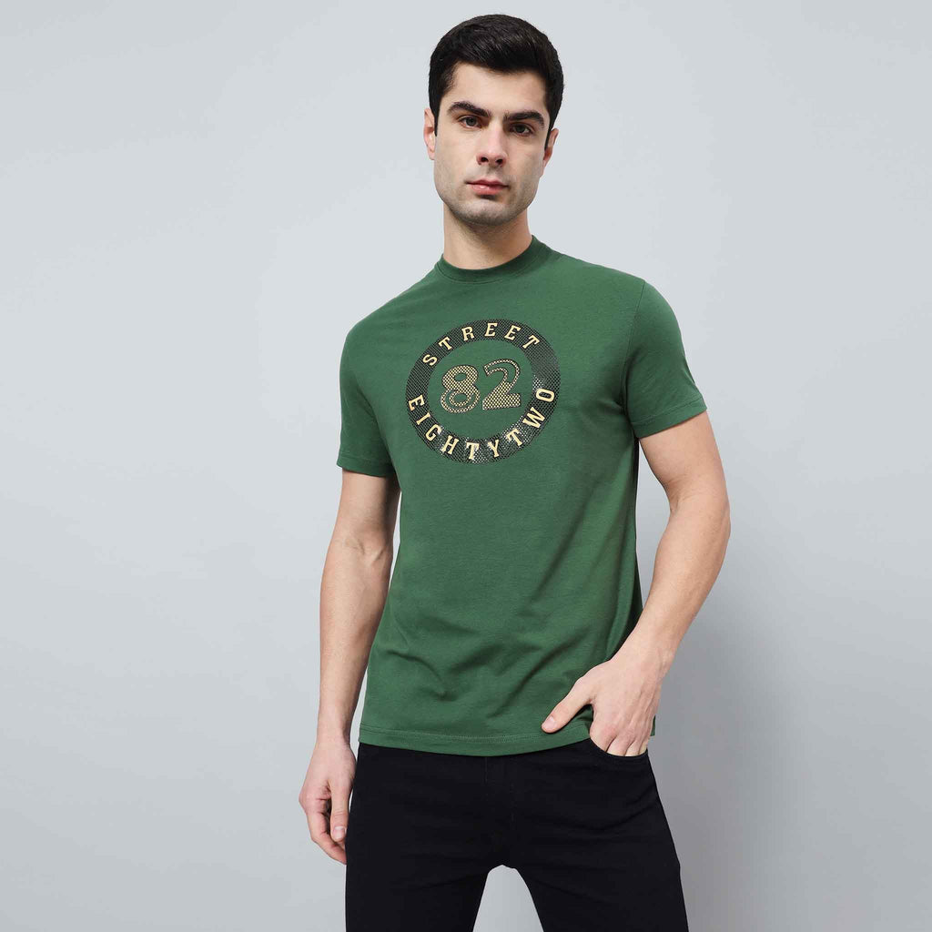 Regular Fit Crew Neck T-shirt with Circle Logo Print