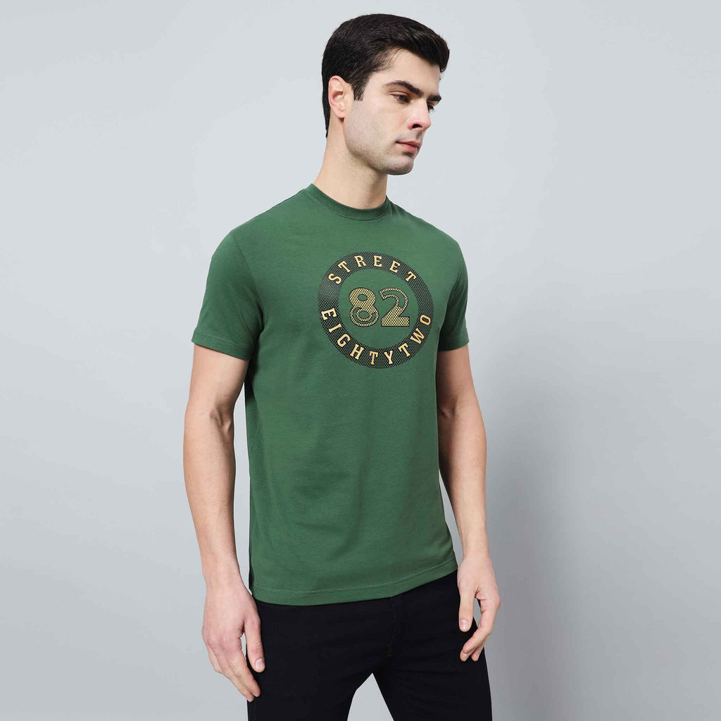 Regular Fit Crew Neck T-shirt with Circle Logo Print