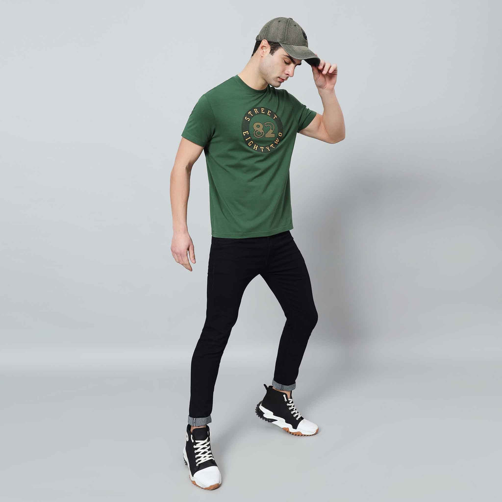 Regular Fit Crew Neck T-shirt with Circle Logo Print