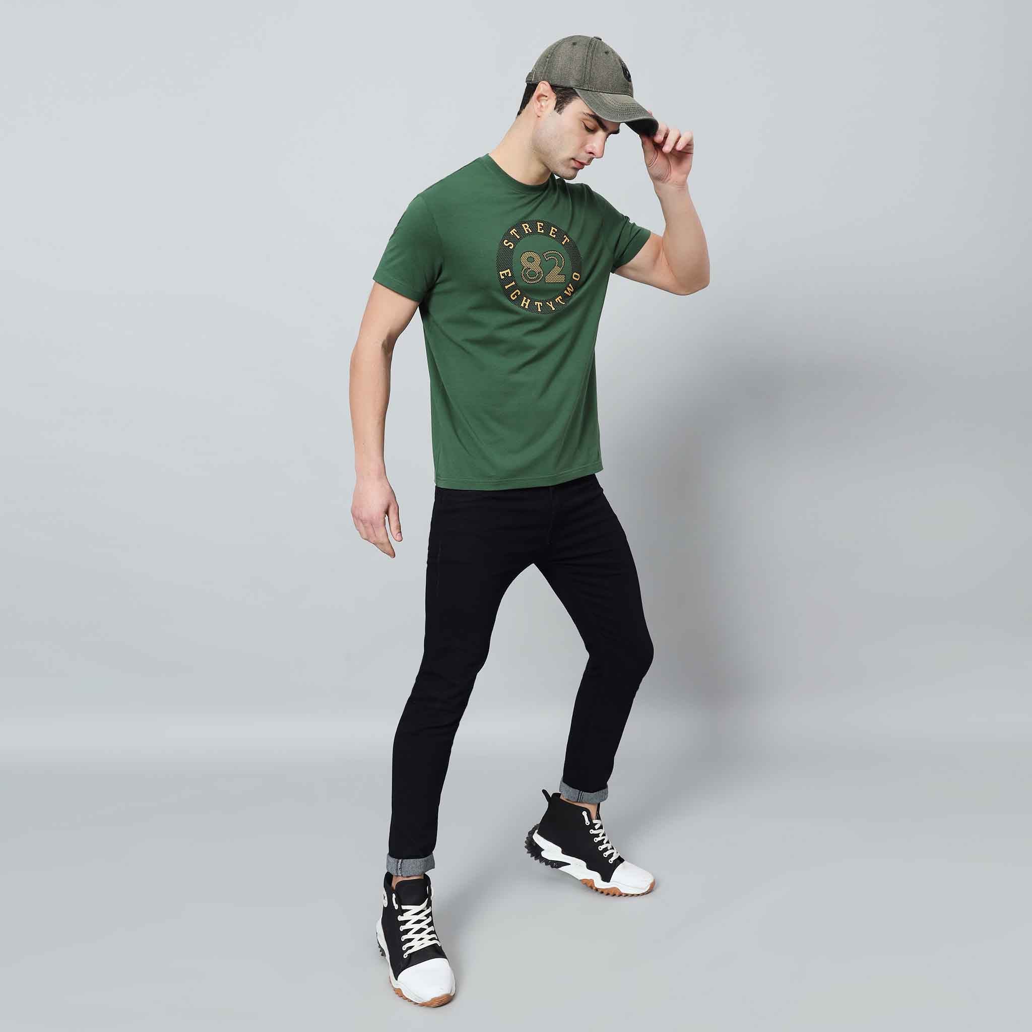 Regular Fit Crew Neck T-shirt with Circle Logo Print