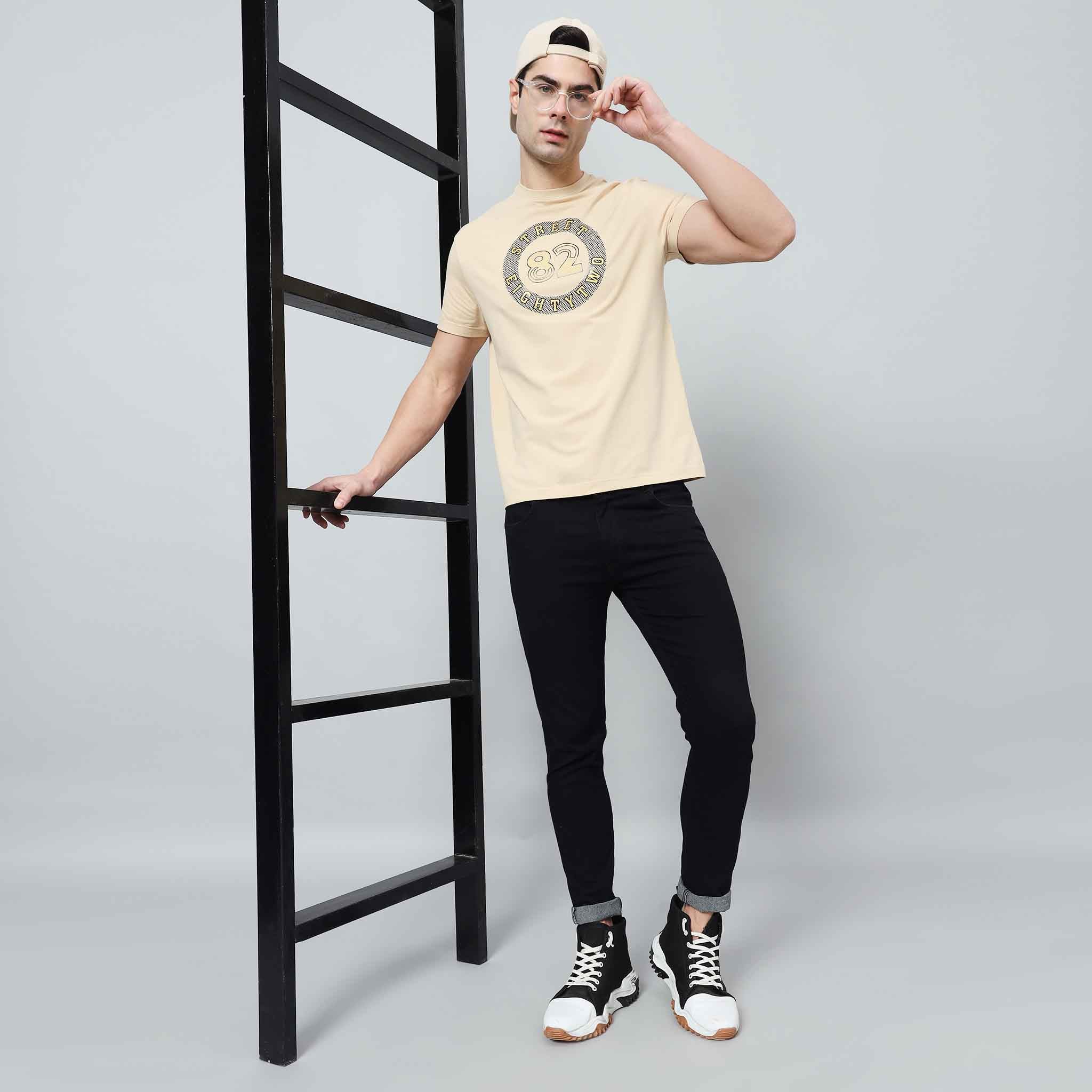 Regular Fit Crew Neck T-shirt with Circle Logo Print