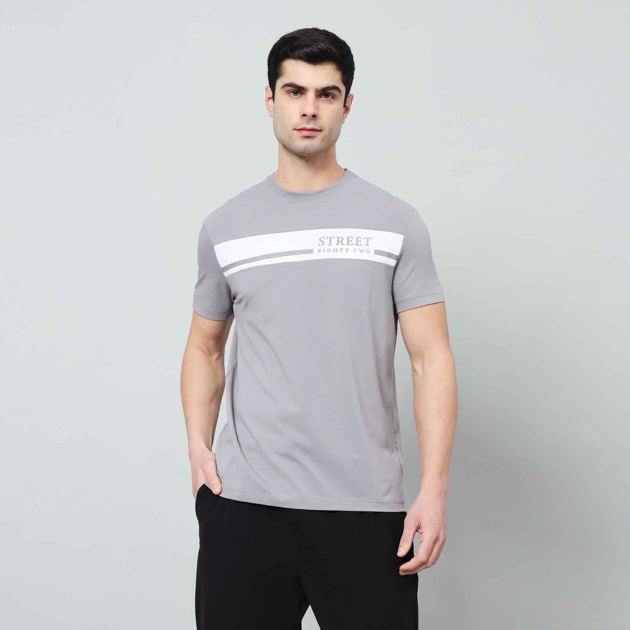 Regular Fit Crew Neck T-Shirt - Street82 Wording with Background Print