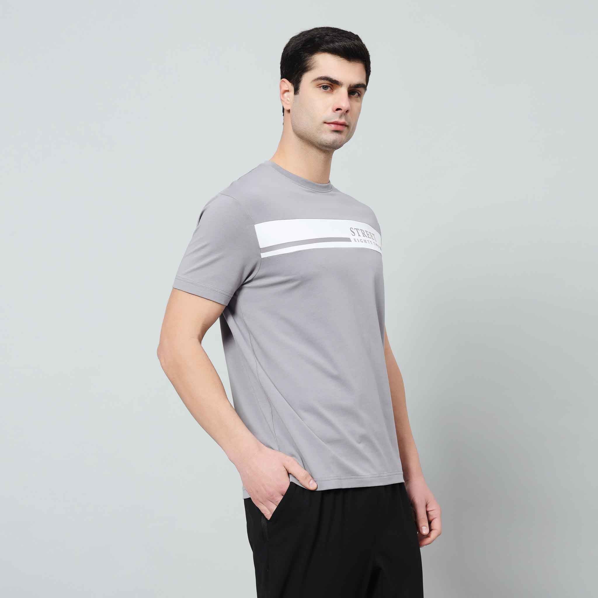 Regular Fit Crew Neck T-Shirt - Street82 Wording with Background Print
