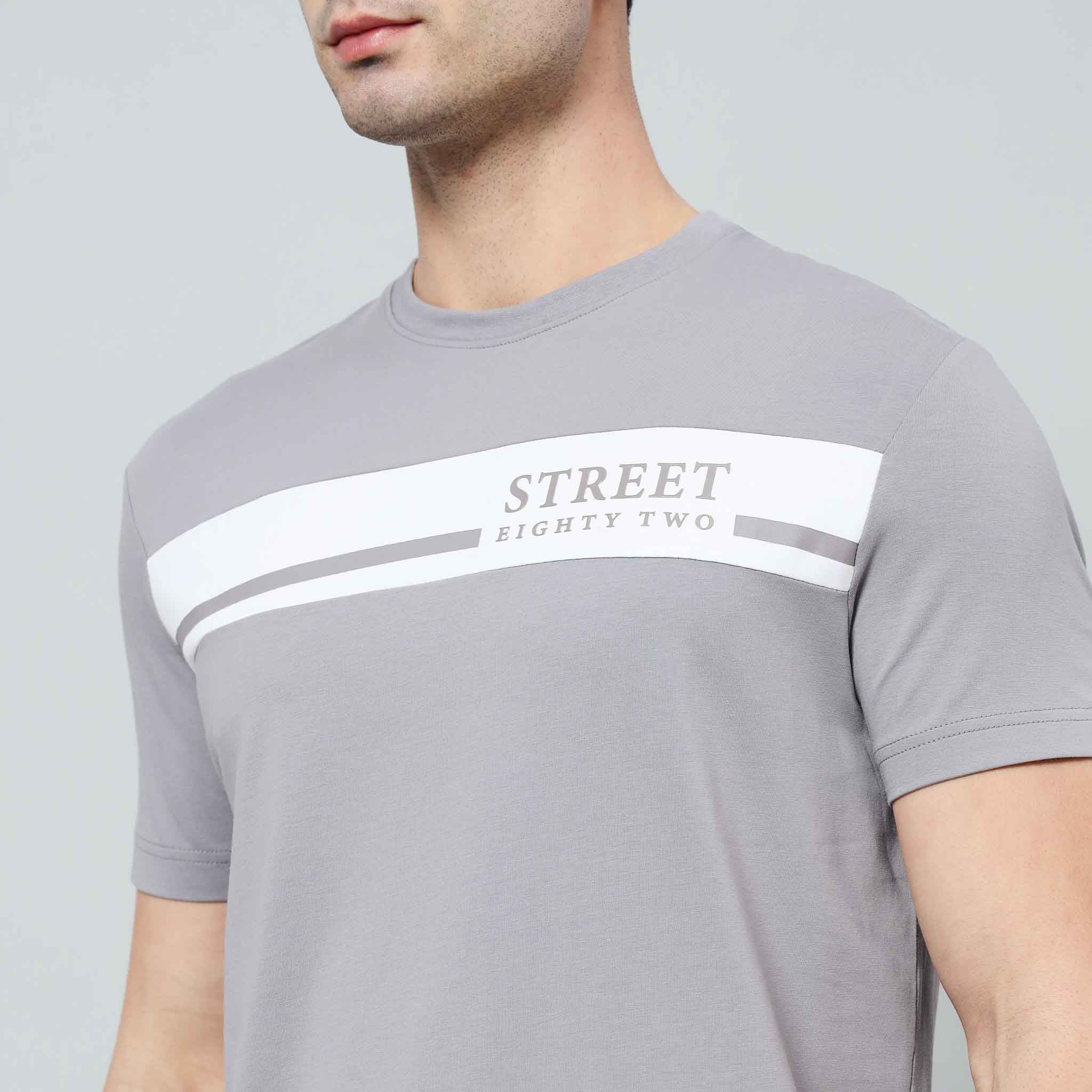 Regular Fit Crew Neck T-Shirt - Street82 Wording with Background Print