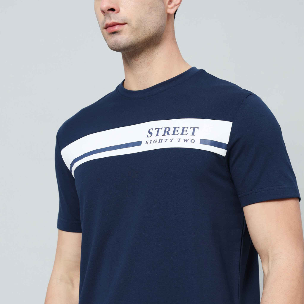 Regular Fit Crew Neck T-Shirt - Street82 Wording with Background Print