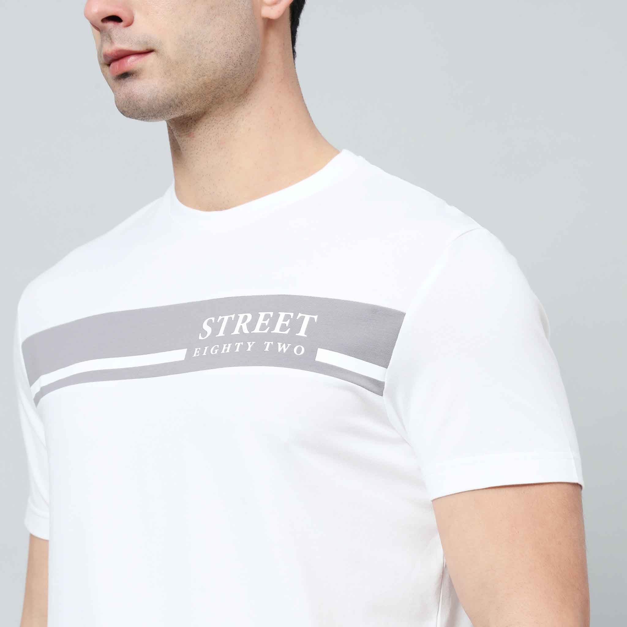 Regular Fit Crew Neck T-Shirt - Street82 Wording with Background Print