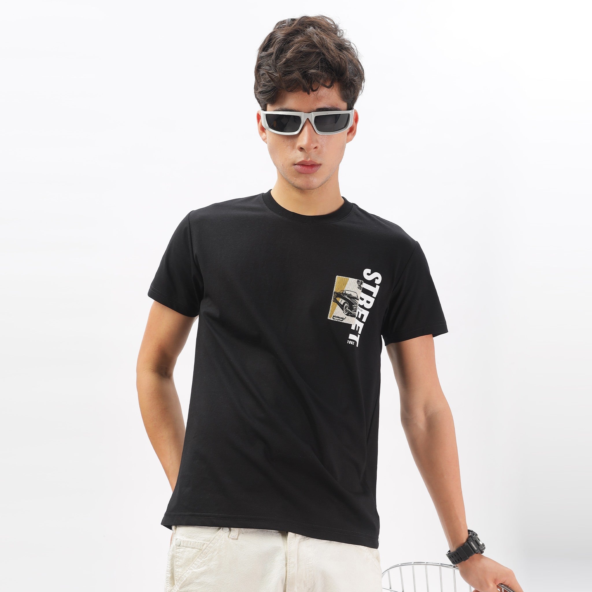 Mens Regular Fit Crew Neck T-shirt - Lasercut Design