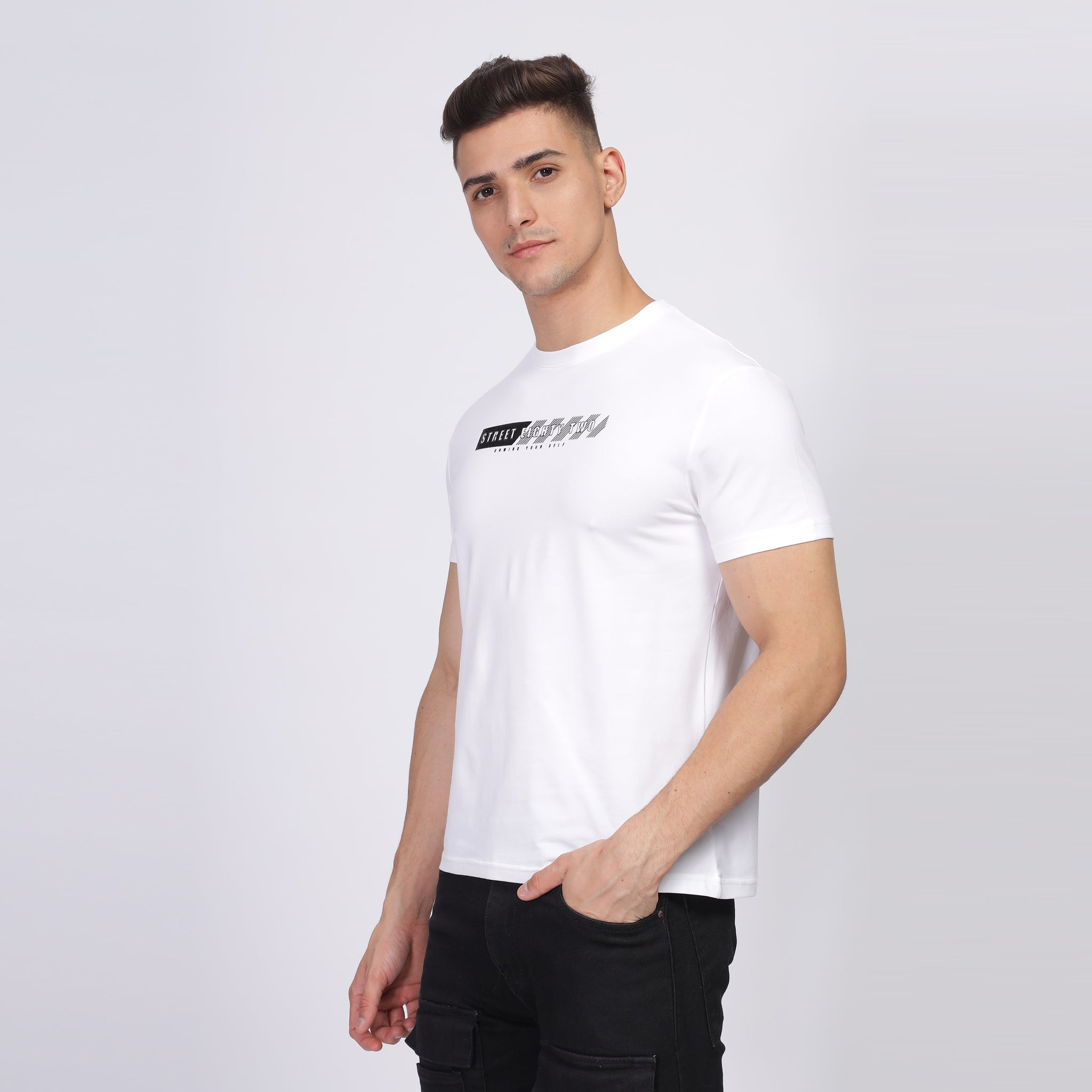 Regular Fit Crew Neck T-shirt - Street82 dash lines front print