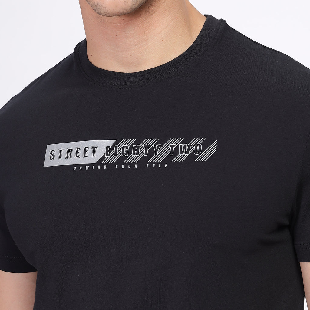 Regular Fit Crew Neck T-shirt - Street82 dash lines front print