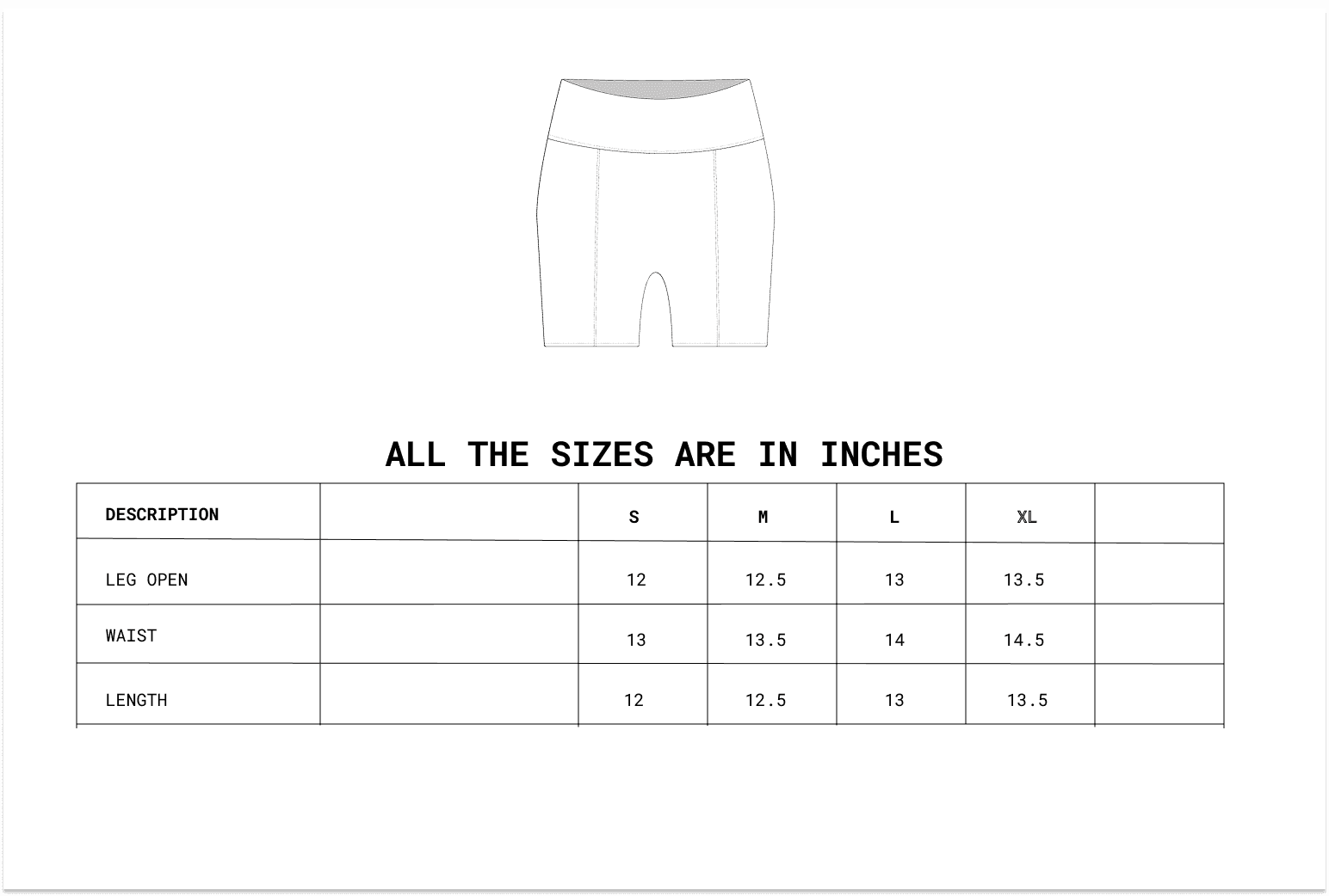 Size chart