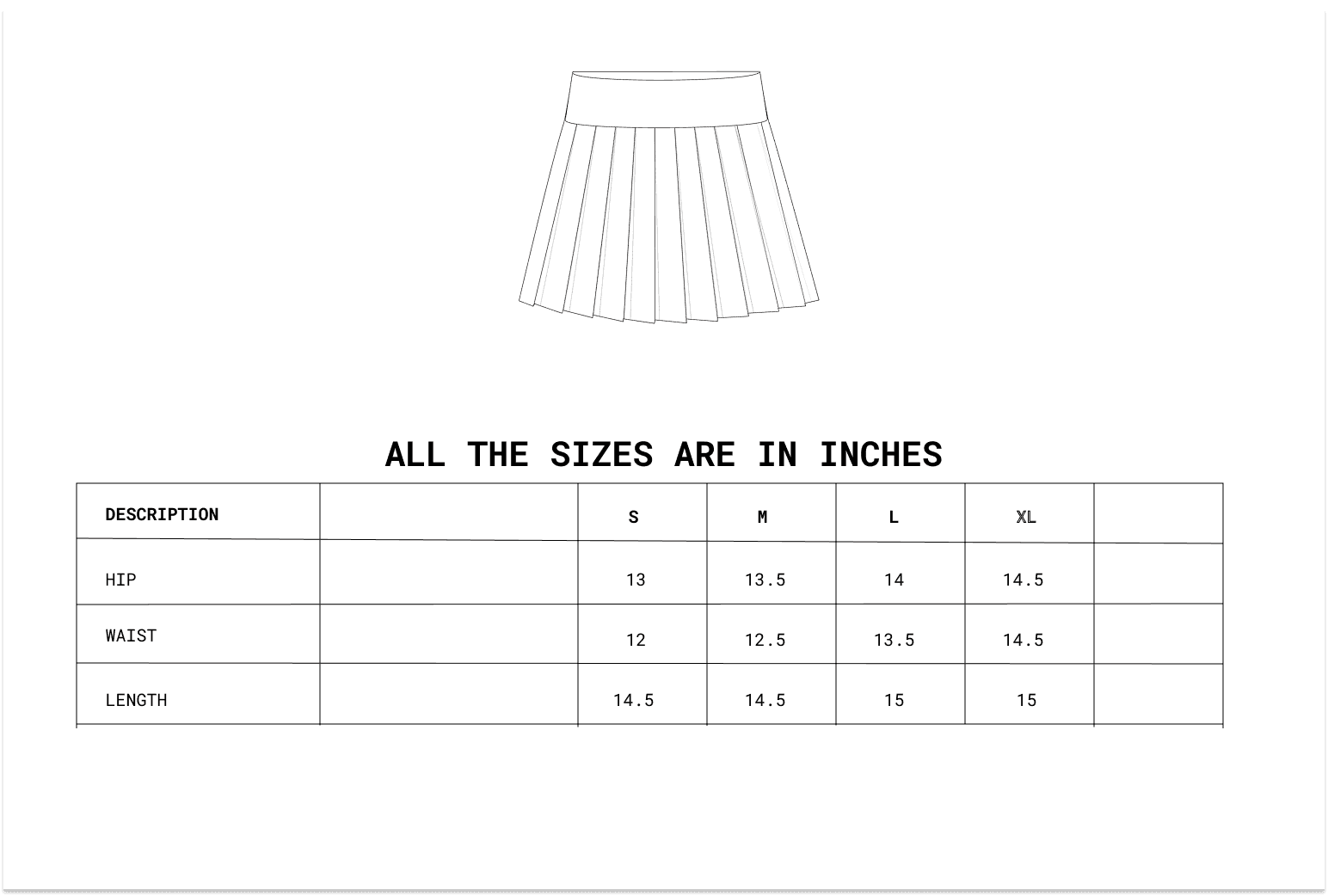 Size chart