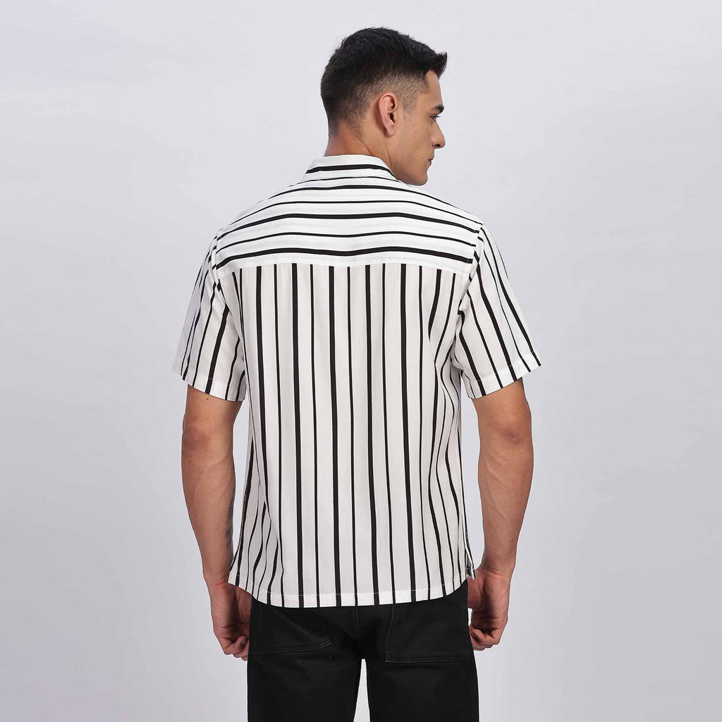 Black Striped Short Sleeve Shirt for men