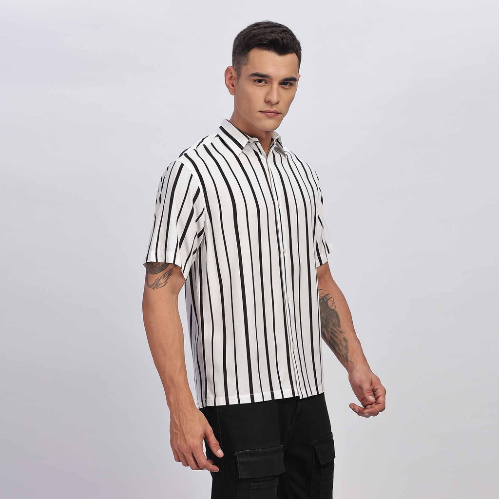 Black Striped Short Sleeve Shirt for men