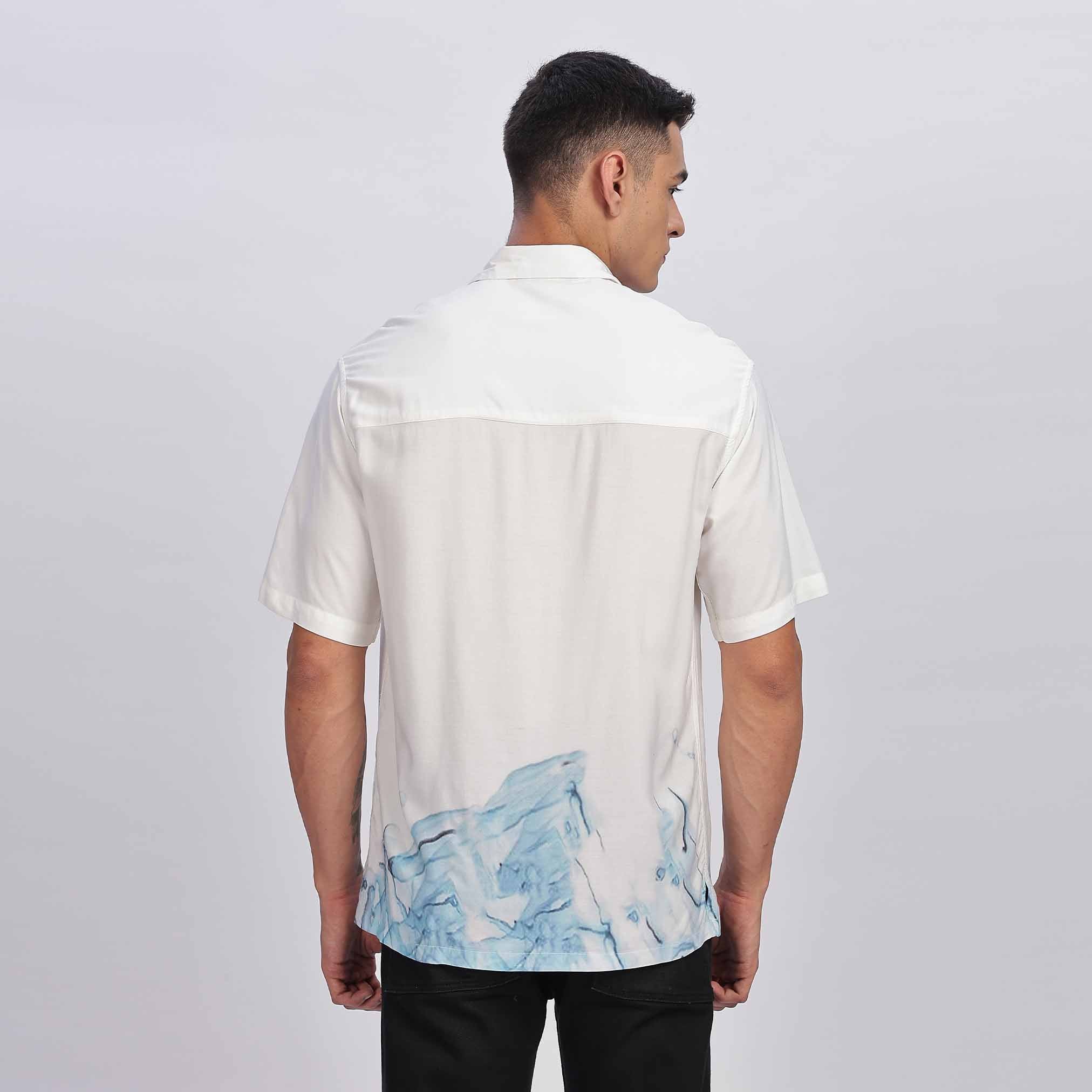 Mens Washed Casual White, Light Blue Shirt