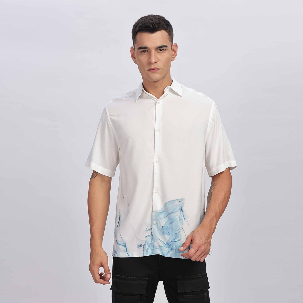Mens Washed Casual White, Light Blue Shirt