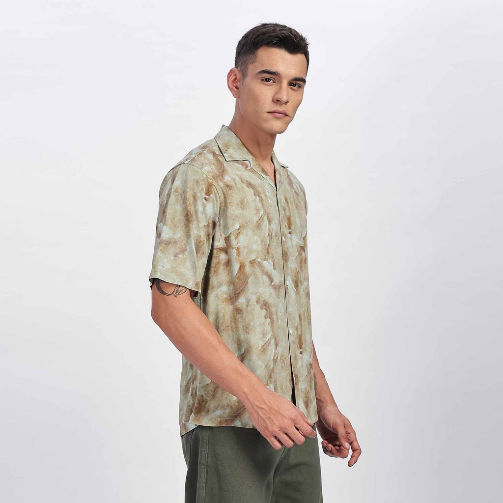 Taupe Floral Print Feather Shirt