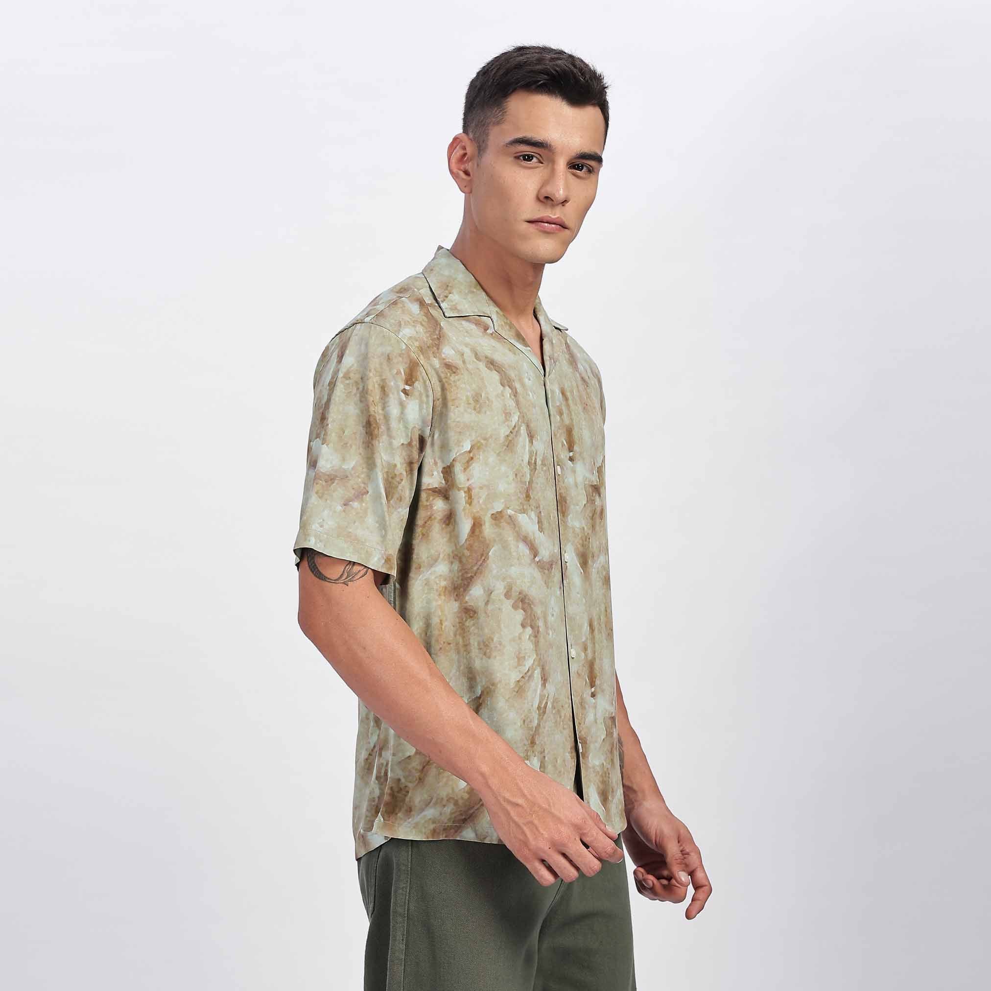 Taupe Floral Print Feather Shirt