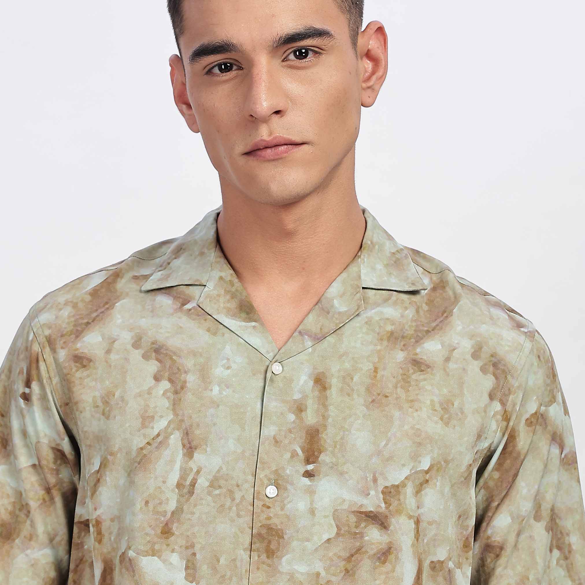 Taupe Floral Print Feather Shirt