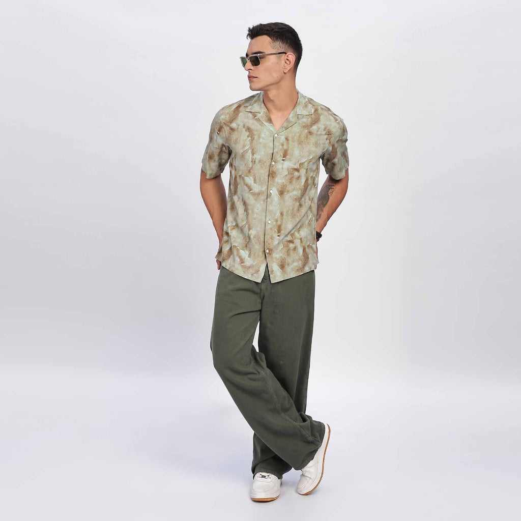 Taupe Floral Print Feather Shirt