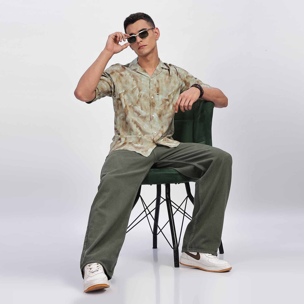 Taupe Floral Print Feather Shirt