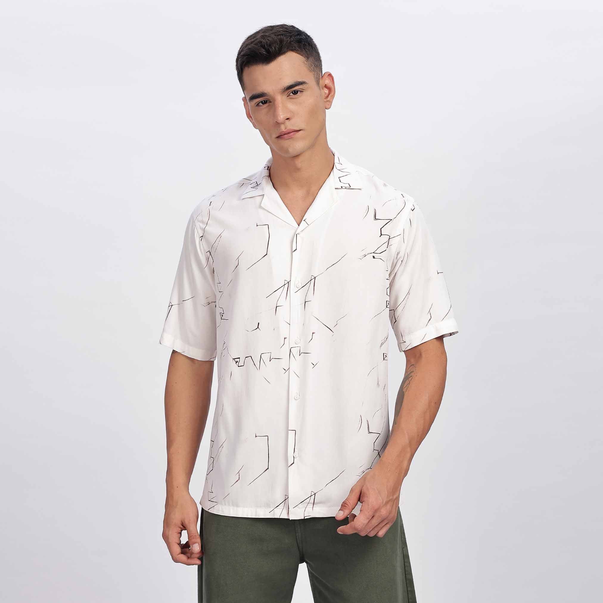 Men's casual sketch style pattern short sleeve shirt