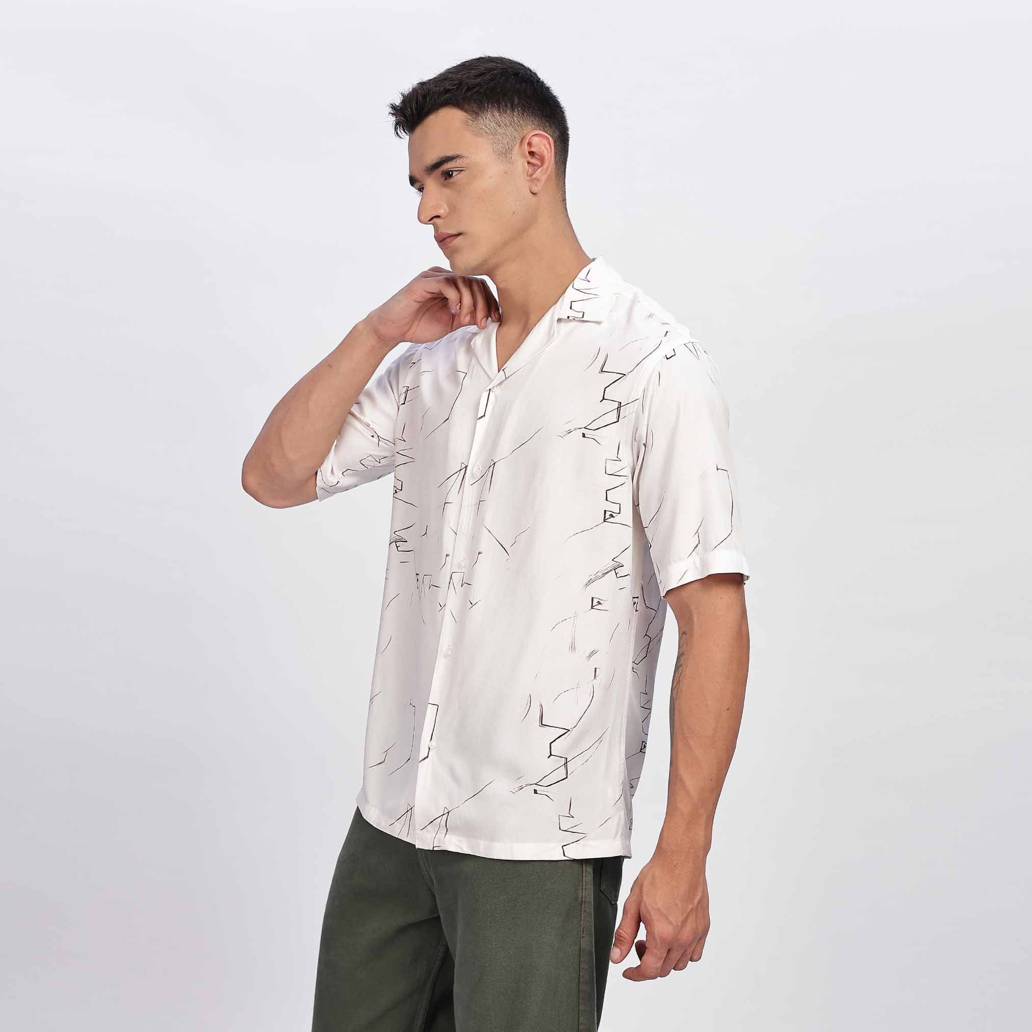 Men's casual sketch style pattern short sleeve shirt