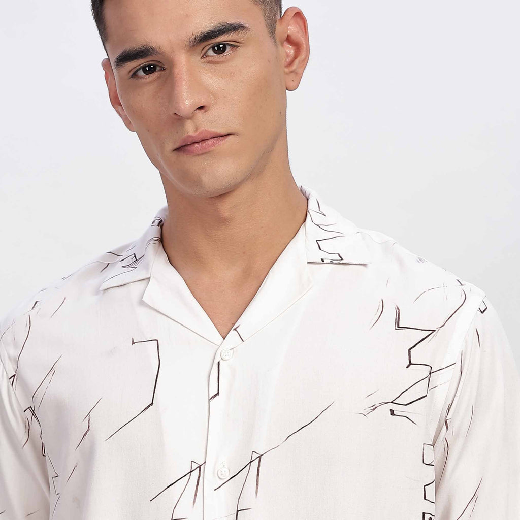Men's casual sketch style pattern short sleeve shirt