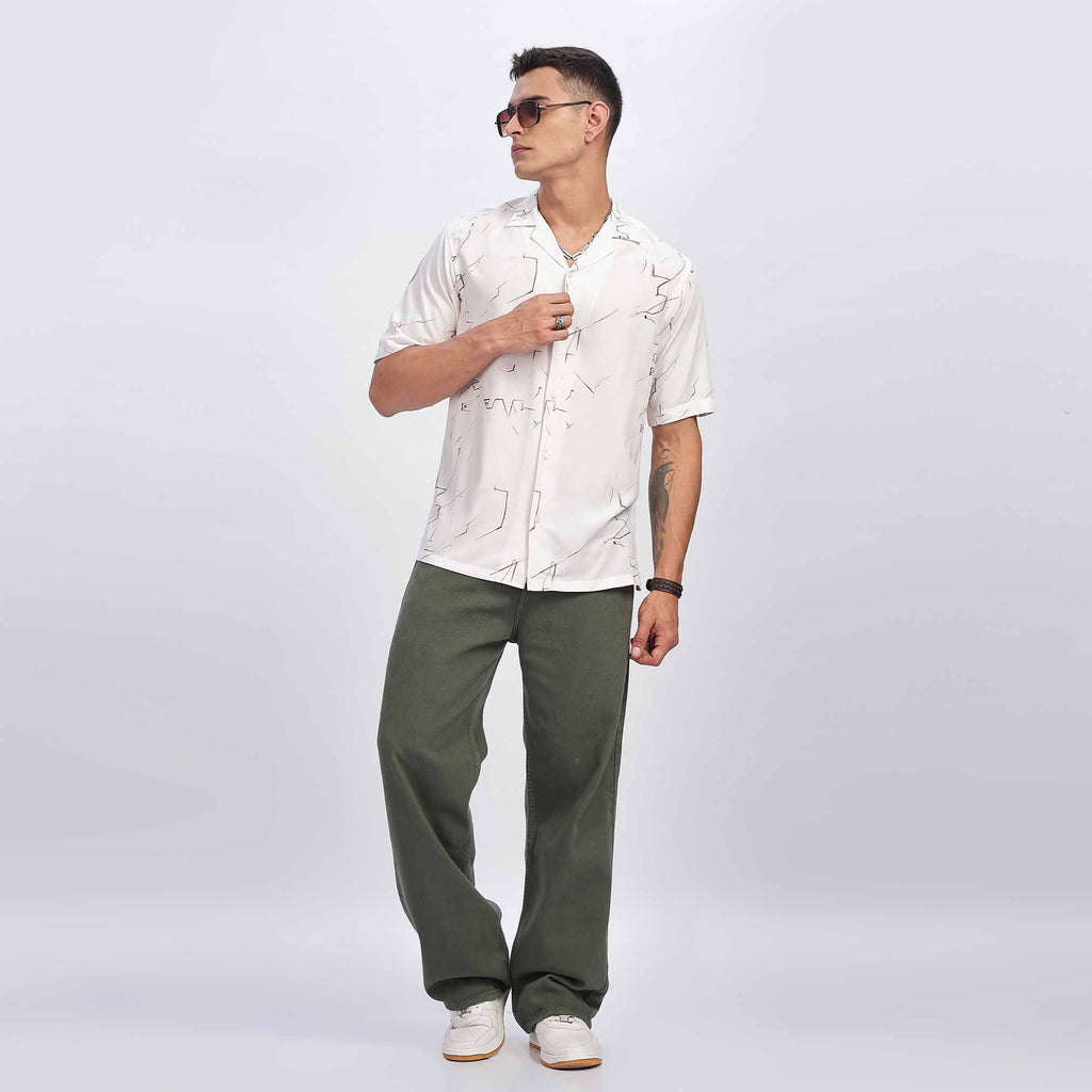 Men's casual sketch style pattern short sleeve shirt