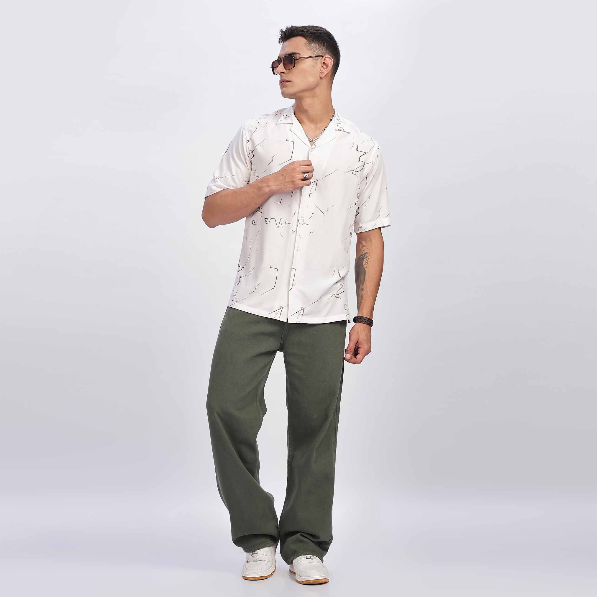 Men's casual sketch style pattern short sleeve shirt
