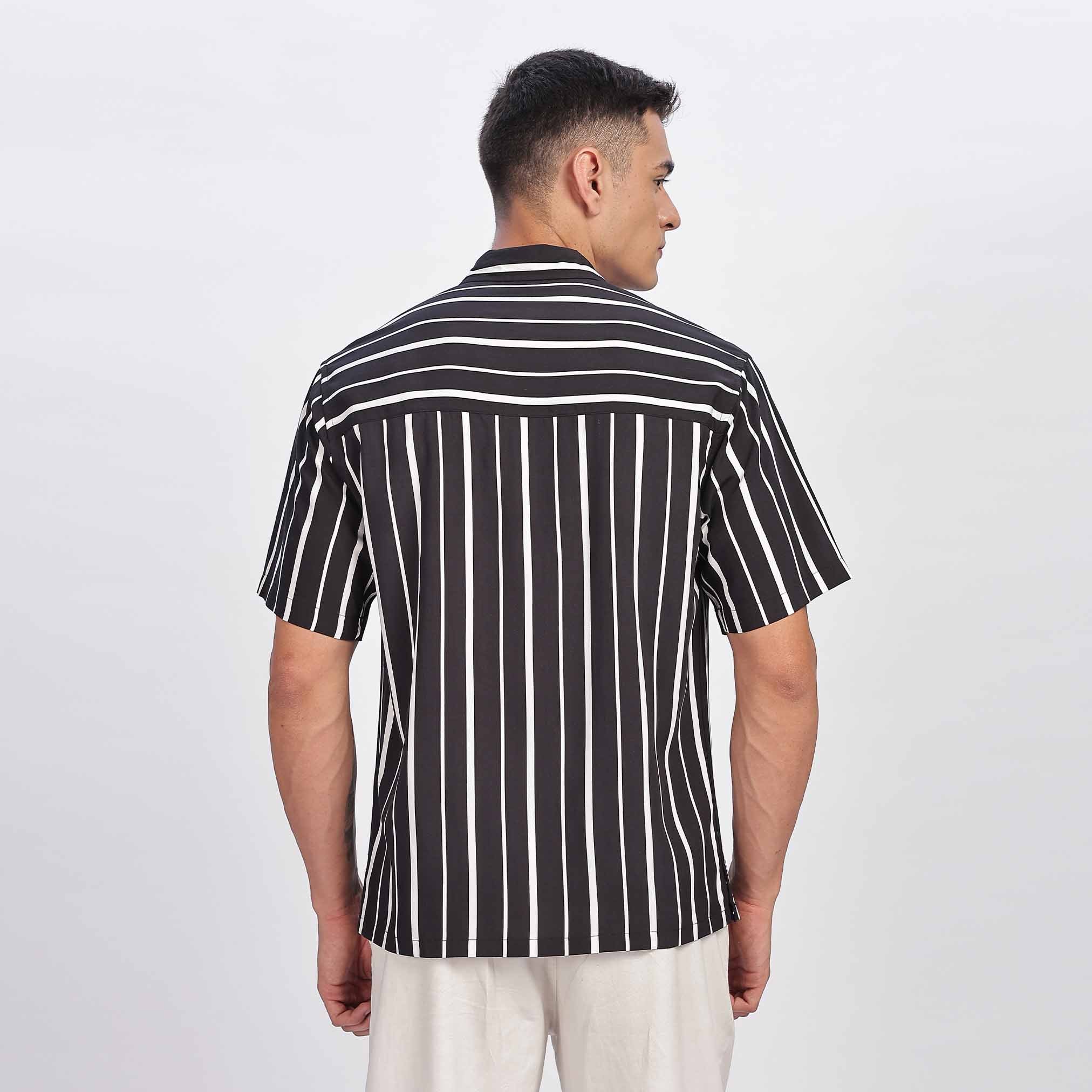 White Striped Short Sleeve Shirt for men