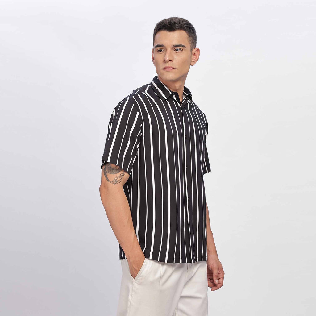 White Striped Short Sleeve Shirt for men