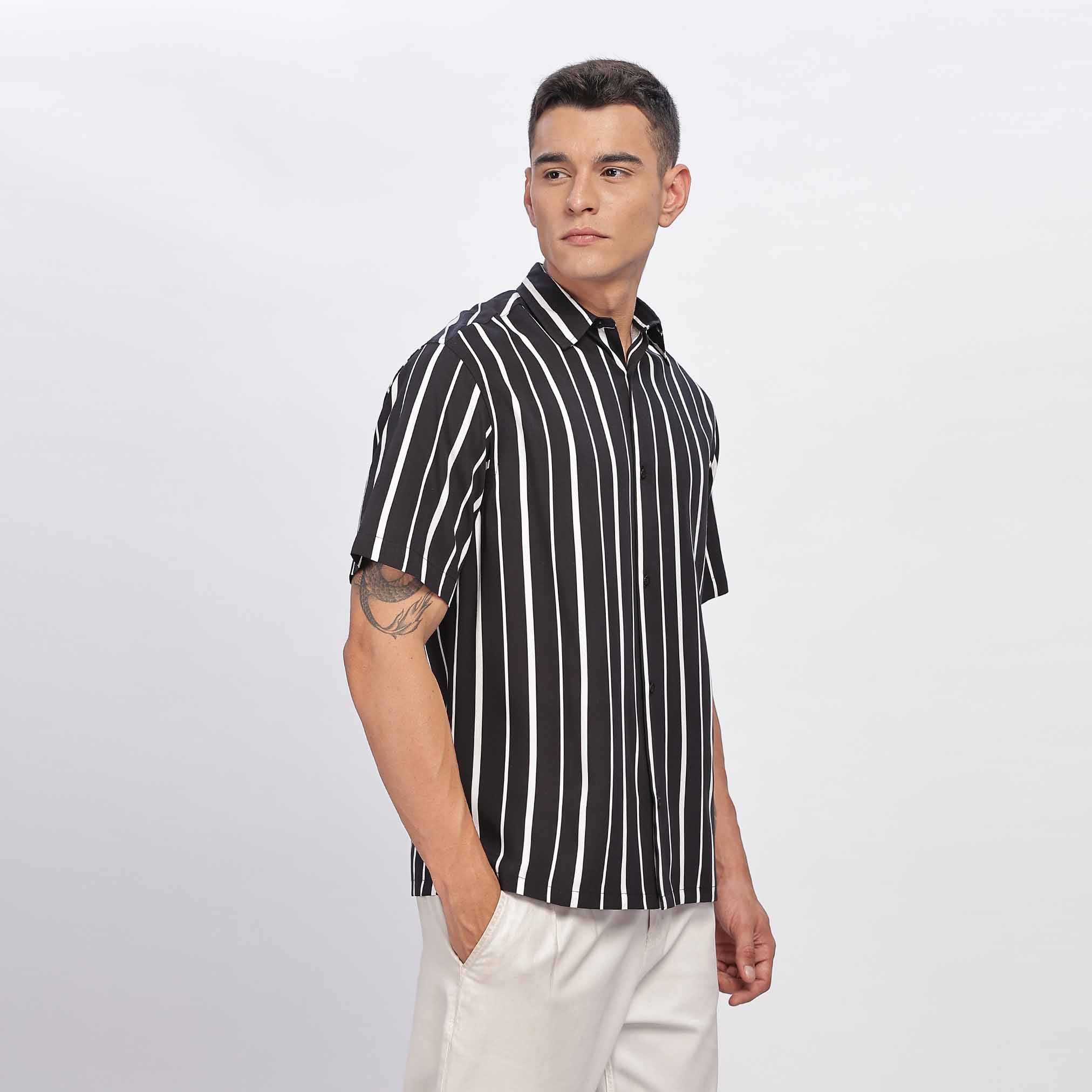 White Striped Short Sleeve Shirt for men
