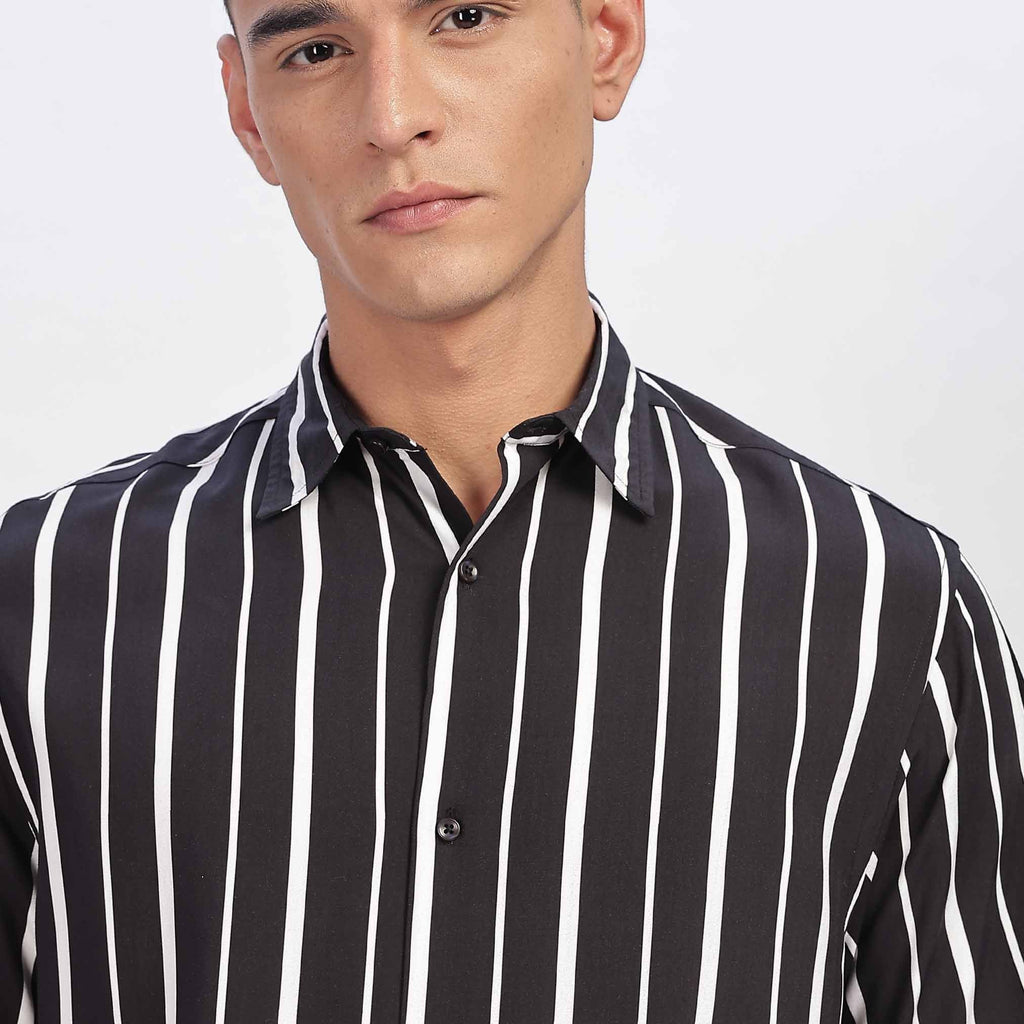 White Striped Short Sleeve Shirt for men