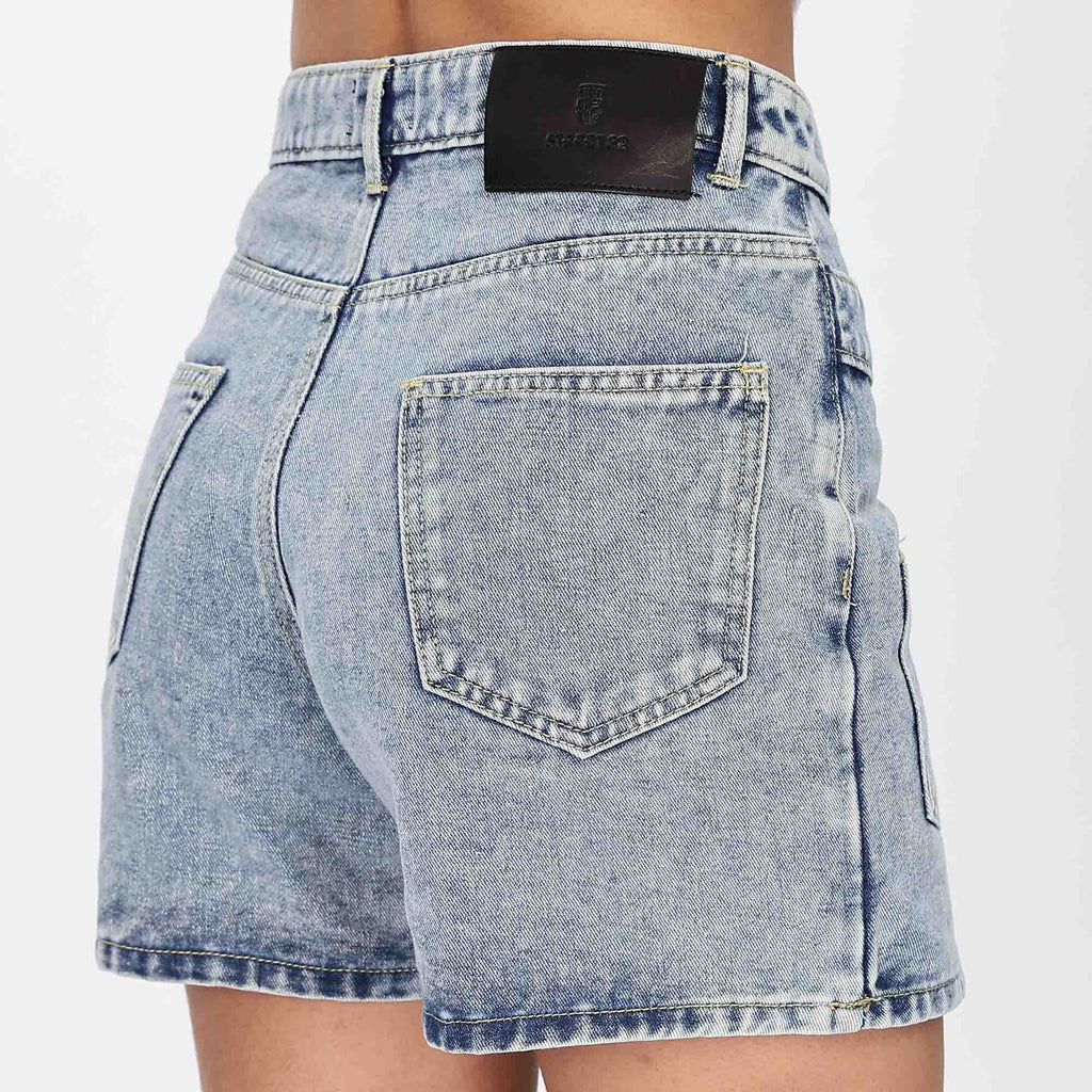 High Waisted Button Front Mini Denim Skort
